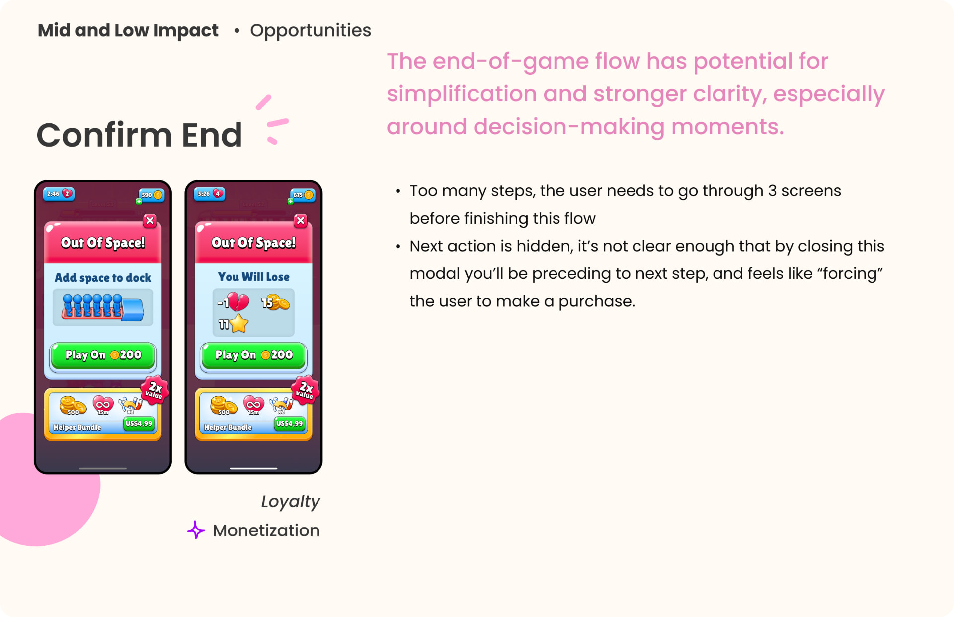 The end-of-game flow with its friction points and suggested improvements