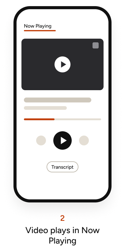 Watch flow on iOS in five steps: tap Watch, video plays in Now Playing, fullscreen, landscape, leave the page and keep watching: 2 Video plays in Now Playing